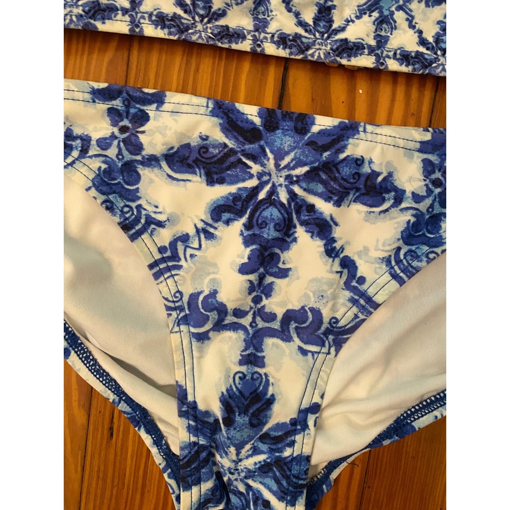 Michael Kors Womens Blue White Sz XS High Neck Halter Bikini Set Two Piece - Picture 5 of 9